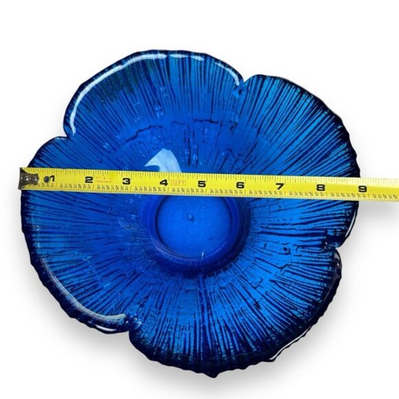 Vintage Glass Bowl Blue Flower Petal Dish MCM Textured 9" RARE - Picture 9 of 11